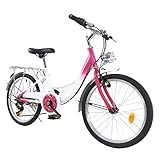 WOQLIBE Kinderfahrrad 20 Zoll 6-Gang Fahrräder Rosa Jugendliche Fahrrad Bike Citybike für 110-140 cm mit Lampe