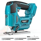 Ecarke 850W Akku-Stichsäge mit Laser für Makita 18V, 3000 U/min, 0–45° Gehrung, 3 Pendelhub-Stufen, stufenlos regelbar, inkl. 6 Sägeblätter für Holz, Metall & Kunststoff (ohne Akku)