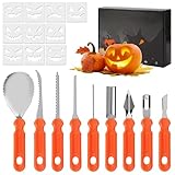 BUCOMTU Halloween Kürbis Schnitzset, 20 Stück Kürbis Schnitzwerkzeug Set aus Edelstahl mit Schnitzvorlagen, Perfekt für Kinder & Erwachsene Halloween Dekoration