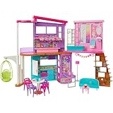 Barbie HCD50 - Malibu Ferien-Haus (klappbar), Puppenhaus mit Möbeln und diversen Zubehör-Teilen, Spielzeug für Kinder ab 3 Jahren