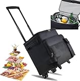 43 Liter Kühltasche mit und Spurstangen Rollen,Dauerhaft Isoliertasche Picknicktasche Faltbar Groß Gefriertasche Tiefkühltasche, Lunchtasche Herren Thermotasche Cooler, black Cool bag