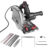 Tauchsäge inkl. 2x700mm Führungsschiene, 1200W Leistung Handkreissäge, 57mm Schnitttiefe, 0 bis 45° Schnitte Schrägstellung, Ø165mm 40 Zähne, für Hartholz, Sperrholz, Laminat, mehr