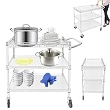 DHQCQL Küchenwagen, 3 Böden Servierwagen mit Rollen, 76 * 46 * 82.6cm Beistellwagen mit Fußbremse, Servierwagen Edelstahl für Gastro Hotel Schul Küche, BIS zu 150kg