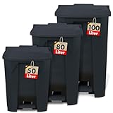 Floordirekt Mülleimer 50 Liter, grauer Deckel, Abfalleimer für Küche und Büro, Mülltrennsystem, Tretmülleimer mit Step-On-Mechanismus, Papierkorb, Mülltonne Olaf