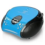 Lenco SCD24 mit Auxiliary - CD-Player für Kinder - CD-Radio - Stereoanlage - Boombox - UKW Radiotuner - Titel Speicher - 2 x 1,5 W RMS-Leistung - Netz- und Batteriebetrieb - Blau