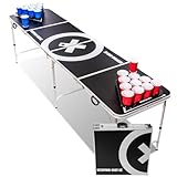 BeerCup Bierpong Tisch, Beer Pong Tisch Set, Bierpongtisch Stabil& Versiegelt, Beerpong, Bier Pong Tisch, 100 Beer Pong Becher, 6 Bälle, Ballhalter, 2 Bier Pong Racks, Beer-Pong-Tisch, 244 x 76 x 61cm