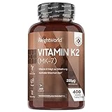 Vitamin K2 200 µg - 400 vegane Mikrotabletten ohne Magnesiumstearat - 200 mcg Vit K2 All-Trans Menaquinon MK-7 je Tablette - Blutgerinnung & Knochen (EFSA) - Vitamin K Präparate von WeightWorld