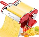 Sailnovo Nudelmaschine Pasta Maker 180 Aluminiumlegierung mit 9 Einstellbaren Stärkeeinstellungen und 2 Schneidern, Nudelmaschine Manuell für Spaghetti, Fettuccini, Lasagne, Geschenk (Rot)