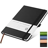 OFFCUP Notizbuch A5 Liniert, 192 Seiten, PU Hardcover Notizbücher, Elastisch Gebändert, Premium 80gsm Dickes Papier Journal Tagebuch für Büro Schule Business Arbeit Schreiben Lernen Reisen-Schwarz