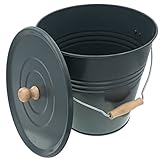 HRB Zinkeimer Ascheeimer mit Deckel grau 12 Liter ideale Kamin Zubehör Erweiterung, Eimer zur Lagerung von heißer und kalter Asche