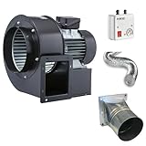 OBR 200 1800 m3/h Radialgebläse mit Flansch und Flexrohr, Drehzahlregler, Radialventilator Radial Lüfter Gebläse Ventilator 230Volt