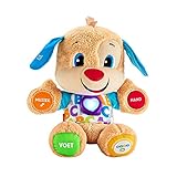 Fisher-Price Lernspaß-Hündchen mit DREI Stufen | sprechendes Kuscheltier mit Musik als Kinderspielzeug und Baby Spielzeug | Interaktiver Teddybär, Version: Niederländisch, FPM60