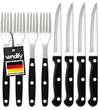 vendify® Premium Steakbesteck 8er-Set - Scharfe Edelstahl Pizzamesser & Gabeln Spülmaschinenfest - Pizza-Besteck-Set Rostfrei - Steakmesser Klassisch Gezackt