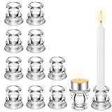 OSTWOLKE Kerzenhalter Glas – 12er Set 2-in-1 Teelichthalter Kerzenständer Stabkerze, Klar Stabkerzenhalter – Vintage Deko für Zuhause, Wohnzimmer, Party, Hochzeit & Weihnachten