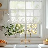 HiSnug Curtain Weiß Scheibengardine Jacquard Gardine Hohl Stickerei Vorhang Voile Kurzstore Küche Tür Korridor Gardine H75 x B150 cm - 1 Stück