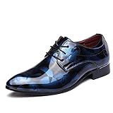 Anzugschuhe Business Herren, Lederschuhe Lackleder Hochzeit Derby Schnürhalbschuhe Oxford Smoking Schuhe Männer Leder Braun Blau Grau Rot 37-50 BL43