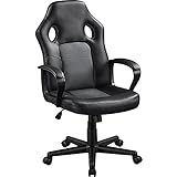 Yaheetech Bürostuhl Racing Stuhl Gaming Stuhl ergonomischer Chefsessel Drehstuhl mit Wippfunktion Sportsitz, höhenverstellbar, aus Kunstleder, gepolsterte Armlehnen, Rückenschonend，Grau