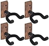 Gitarrenhalterung Wand im 4er-Pack, Gitarrenhalter für die Wand mit verstellbarem weichem Gitarrenhaken für Gitarren aller Größen, U-förmiger Gitarrenhalter aus Hartholz für Akustikgitarre, E-Gitarre