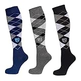 Pramoda 3 Paar Baumwoll Reitsocken Schwarz Grau Navy Blau (38-42)