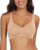 WOWENY Damen BH ohne Bügel Bequemer Seamless BHS trägerverstellbarer Softschalen BH Minimizer-BHS Seamless Push Up Tshirt BH Soft,Beige,XL