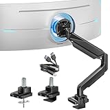 ARES WING Monitor Halterung mit USB A/C für 17'-49' Flach Curved Bildschirm, Höhenverstellbar Bildschirmhalterung, Monitor Arm Tragfähigkeit Max 18 kg, 75/100mm Vesa-Halterung, Tischhalterung Schwarz