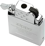 Zippo-Feuerzeug mit Gaseinsatz – gelbe Flamme 65815, winddicht, nachfüllbar, aus Metall mit Zippo-Klick, Farbe Silber, tolle Geschenkidee