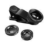 3 in 1 Handy Objektiv Set, Clip-On Kamera-Adapter für Smartphones - Fischaugenobjektiv (180° Fisheye Linse) + Weitwinkel (0,67x Wide) + Makroobjektiv (10x) - für alle Handys geeignet (Schwarz)