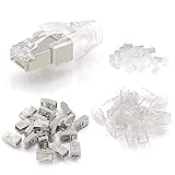 VCE 25 Sets RJ45 Crimpstecker CAT 6 STP geschirmt mit Einfädelhilfe und Knickschutz in Transparent Steckverbinder, Netzwerkstecker, Stecker für Patchkabel, Netzwerk LAN Kabel