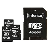 Intenso Premium microSDXC 3X 64GB Class 10 UHS-I Speicherkarte inkl. SD-Adapter (bis zu 90 MB/s), schwarz