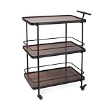 GSACLKES Warenkorb, 3Tier Metall/Holz Walzen Utility Cart Mit Handlecommercial Bar Cart Für Hotels & Restaurants Küche Servierwagen Für Desserts Getränke & Dekorationen./Ein/Größe Einzigartig
