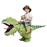 SUEVAS Aufblasbares Dinosaurier Kostüm Lustiges Dino zu Pferd Wanderkostüm Halloween Kleid für Party Halloween Geburtstag Cosplay Unisex (Dinosaurier 100-125CM)