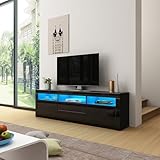TV Schrank,Fernsehertisch bis zu 65 Zoll,Fernsehkommode Fernsehschrank mit 2 Schubladen, 2 Türen,TV Board Hochglanz mit LED Beleuchtung,TV Cabinet Lowboard für Wohnzimmer Schlafzimmer (Schwarz)
