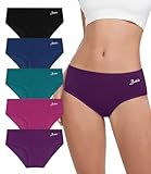 Bobelle Hipster Unterwäsche Damen 5er Pack, Baumwoll Slips Atmungsaktiv Bequeme Unterhosen Weich Stretch Hipster Panties(Lila, Rosarot, Dunkelgrün, Dunkelblau, Schwarz, M)