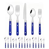 Besteckset mit Zwei Nägeln, Kunststoffgriff, Edelstahl, Silberbesteck, Tischbesteck, Steakmesser, Gabel, Löffel, Teelöffel (Blau, 20-teilig)