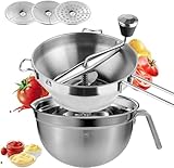 Edelstahlmühle mit 3 Siebeinsätzen, Edelstahl-Passiermühle mit Gourmet-Schüssel, für Konfitüre, Pürees, Suppen, Saucen und Babynahrung, multifunktionale Rührschüssel, Salatschüssel
