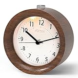 aboveClock Wecker Analog Ohne Ticken, Wecker Holz mit Snooze, Batteriebetriebe Retro Wecker Analog, Tischuhr mit Nachtlicht, (1*AA-Batterie benötig) - Naturholz in Braun