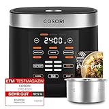 COSORI Reiskocher, Multikocher mit 17 Programme, Rice Cooker 1,8 L, Fuzzy-Logik, Dampfgarer mit Edestahleinsatz, Rezeptbuch, Slow Cooker, Premium Innentopf, Warmhaltefunktion, Timer, Schwarz