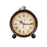 GMMH Retro Analog Wecker, Ohne Ticken, Tischuhr Nachttischuhr (27-1) Alarmwecker Vintage Retro Nostalgie aus Metall, Antik Standuhr Schreibtischuhr Uhr Tischwecker mit Alarm, Weckuhr