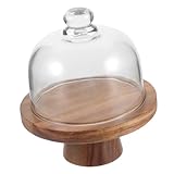 OUNONA Kuchenständer mit Glasglocke Vintage Holz Dessert Platte für Kuchen Snacks Vielseitige Tortenplatte für Feiern Leicht zu Transportieren Reinigen für Hochzeiten Geburtstage und