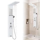Froadp Duschpaneel Regendusche Edelstahl Duschsystem 5-Funktion Wandmontage Duschset mit Handbrause, Regendusche, Massagedusche, Wasserfalldusche, Duscharmatur Komplettset (Weiß)