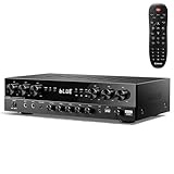 Donner Stereo Verstärker, 6-Kanal Verstärker mit 1000 W Maximalleistung und Bluetooth 5.3, USB, FM, 2 Mikrofoneingängen, Cinch, Glasfaser/Koaxial Eingang für Heim, Karaoke und Kinolautsprecher, MAMP6