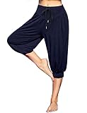 Terecey Jogginghose Damen 3/4 Modal Sporthose Kurz Caprihose Damen Sommer High Waist Bequeme Yogahose Trainingshose Knielange für Yoga Pilates Joggen Sport Fitness Blau XXL