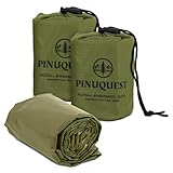 PINUQUEST Notfall Biwaksack 2er-Set in grün (213 × 91 cm) - Notbiwak ist Ultraleicht, wasserdicht sowie Wind-, hitze- und kälteabweisend - Notfallschlafsack ideal für Outdoor, Survival, Camping
