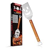 ENGRUPPE 7-in-1 BBQ Wender Grillbesteck Edelstahl mit Holzgriff – Multifunktionales Grillspachtel mit Flaschenöffner, Schaberkante & Designausschnitt Männer & Vatertag