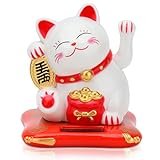 Cyrank Glückskatze Solarbetriebene, Lucky Cat, Winkekatze, Chinesische Glückskatze, winkender Arm Begrüßungskatze Süße Reichtumskatze Kleine Feng Shui Glückskatze Dekor für Home Display Decor(Weiß)