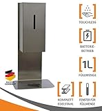 MyMAXXI | Mobiler Hand Desinfektionsmittelspender Sensor Steel Tisch & Tresen Edelstahl Set 3X 1L Desinfektionsmittel stehend automatisch | touchless Disinfection | Desinfektionsspender Standfuß