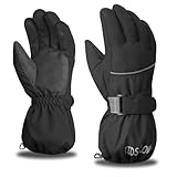 Azarxis Skihandschuhe für Kinder, Warme Winterhandschuhe, Winddichte Verdickt Handschuhe für Laufen Skifahren Wandern Snowboard (Schwarz, L (11-14 Jahre alt))
