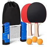 XGEAR Tischtennis-Set Tragbar Tischtennisspiel versenkbar Rollnet 190cm 2 Schläger+3 Bälle Blau