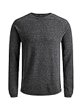 JACK & JONES Herren Strickpullover Rundhals Basic Langarm Sweater Baumwolle Shirt JJEHILL, Farben:Dunkelgrau,Größe Pullover:L