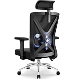 Daccormax Bürostuhl ergonomisch, Bürostuhl Schreibtischstuhl mit Verstellbaren Armlehnen, Weiche Lendenstütze aus Naturschwamm und Kopfstütze, Chefsessel Drehstuhl Wippfunktion 150kg